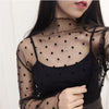 Image of Lady Sexy Mesh Blouse Women Long Sleeve Stand Collar