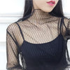 Image of Lady Sexy Mesh Blouse Women Long Sleeve Stand Collar