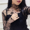 Image of Lady Sexy Mesh Blouse Women Long Sleeve Stand Collar