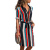 Image of Long Sleeve Shirt Dress 2019 Summer Boho Beach Dresses Women Casual Striped Print A-line Mini Party Dress Vestidos