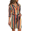 Image of Long Sleeve Shirt Dress 2019 Summer Boho Beach Dresses Women Casual Striped Print A-line Mini Party Dress Vestidos