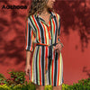 Image of Long Sleeve Shirt Dress 2019 Summer Boho Beach Dresses Women Casual Striped Print A-line Mini Party Dress Vestidos