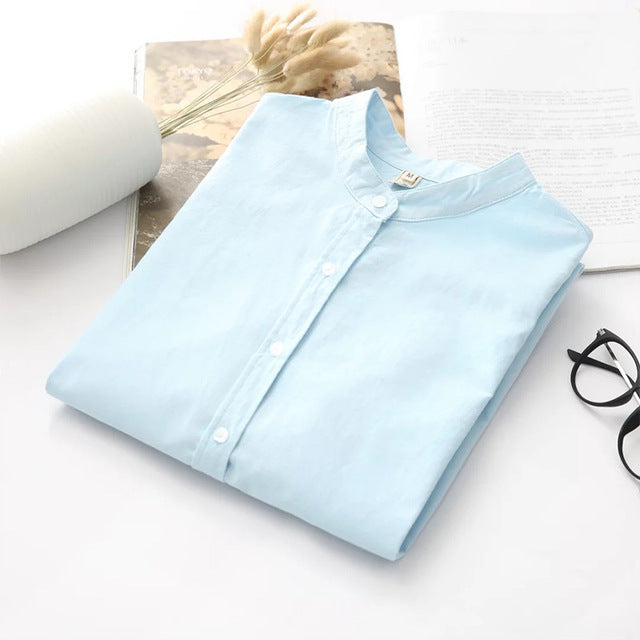 Long Sleeve White Blue Womens Oxford Shirts Plus Size