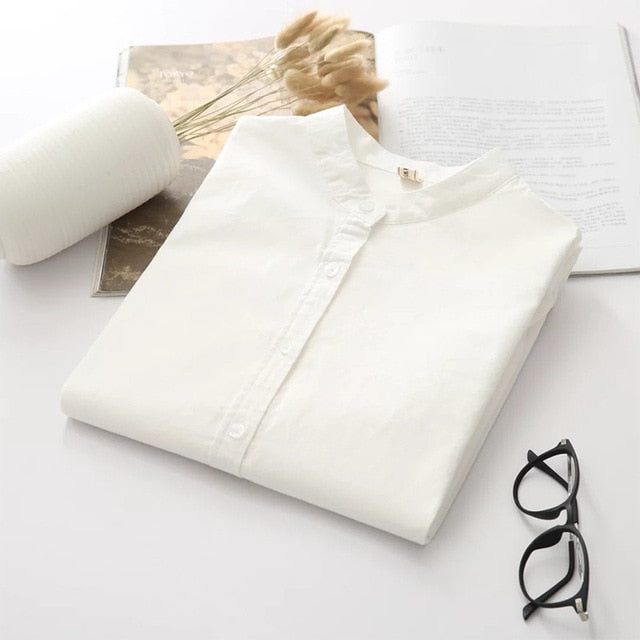Long Sleeve White Blue Womens Oxford Shirts Plus Size