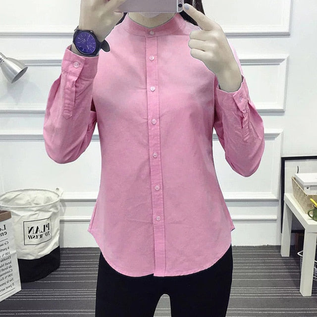 Long Sleeve White Blue Womens Oxford Shirts Plus Size