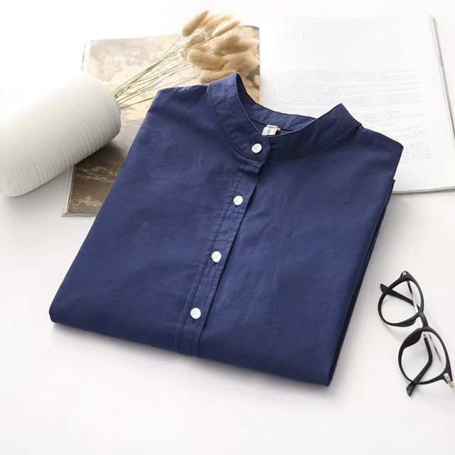 Long Sleeve White Blue Womens Oxford Shirts Plus Size