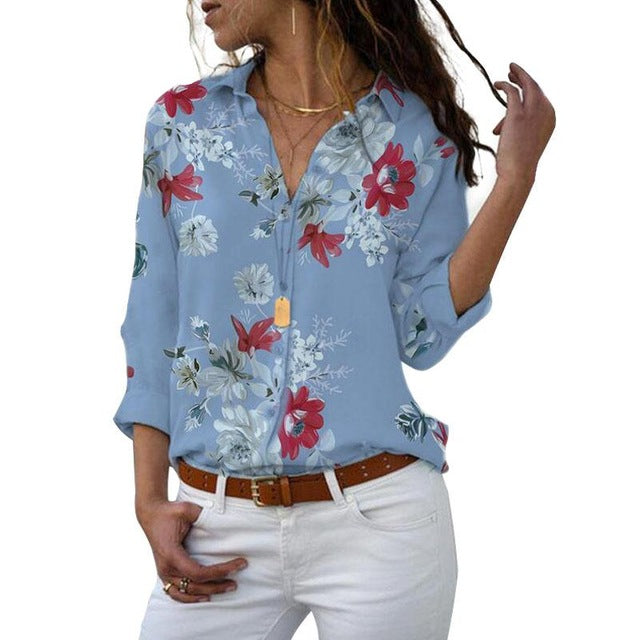Long Sleeve Women Blouses  Plus Size Turn-down Collar Blouse Shirt