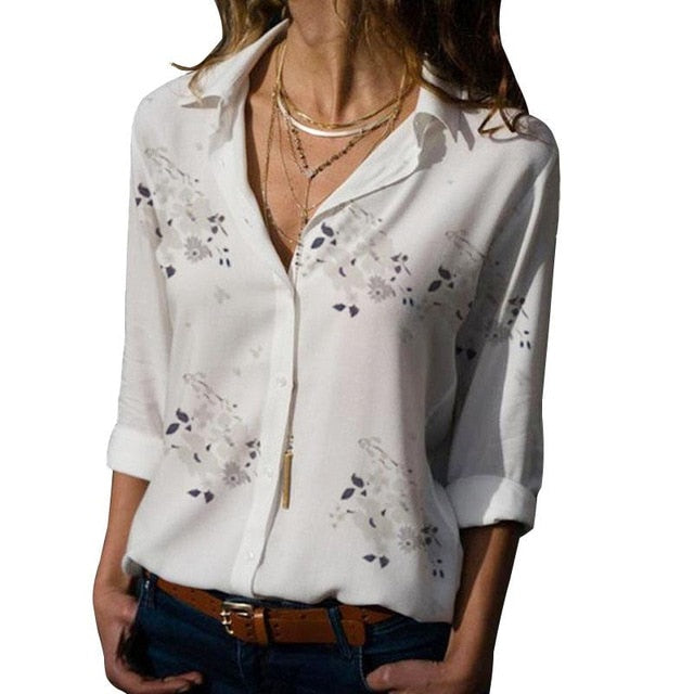 Long Sleeve Women Blouses  Plus Size Turn-down Collar Blouse Shirt