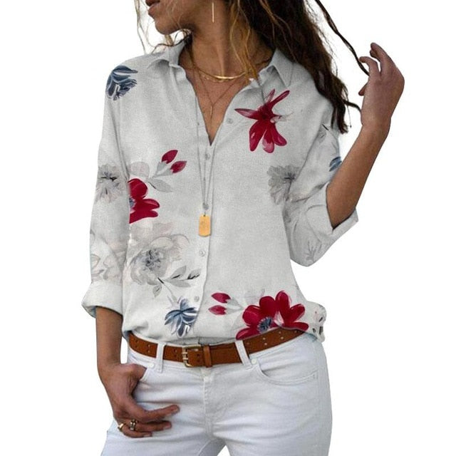 Long Sleeve Women Blouses  Plus Size Turn-down Collar Blouse Shirt