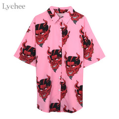 Summer Women Blouse Punk Gothic Casual Loose Short Sleeve Shirt Female