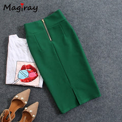 Magiray High Waist Elastic Pencil Skirt Female Bodycon Skirts Womens Summer 2019 Knee Length Back Split Ladies Office Saia C571