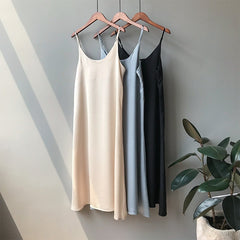 Mooirue Spring 2019 Woman Tank Dress Casual Satin Sexy Camisole Elastic Female Home Beach Dresses