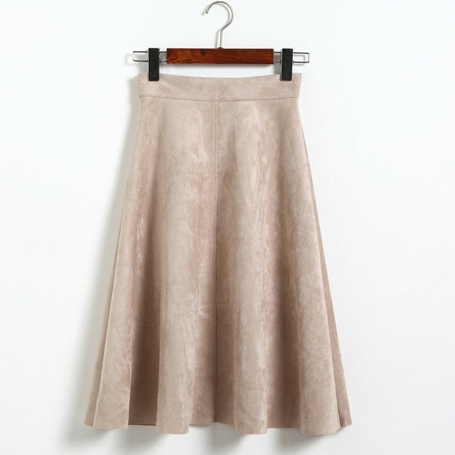 Neophil Women Suede High Waist Midi Skirt 2019 Winter Vintage Style Pleated Ladies A Line Black Flare Skirt Saia Femininas S1802