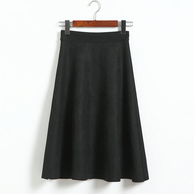 Neophil Women Suede High Waist Midi Skirt 2019 Winter Vintage Style Pleated Ladies A Line Black Flare Skirt Saia Femininas S1802