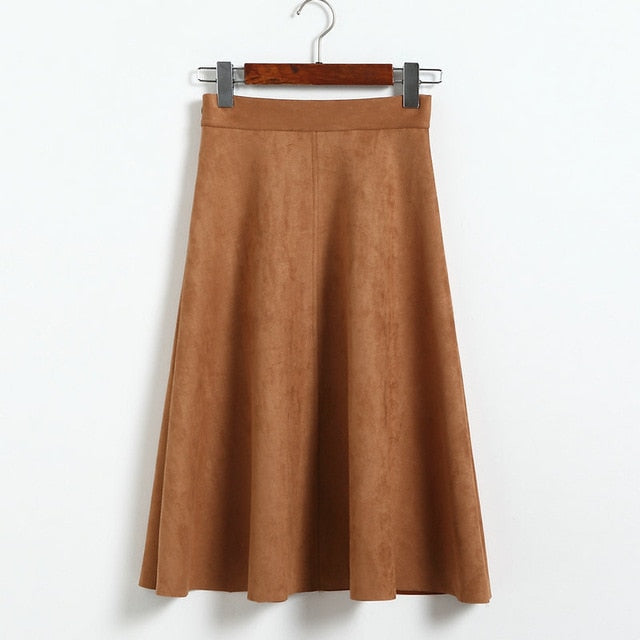 Neophil Women Suede High Waist Midi Skirt 2019 Winter Vintage Style Pleated Ladies A Line Black Flare Skirt Saia Femininas S1802