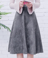 Neophil Women Suede High Waist Midi Skirt 2019 Winter Vintage Style Pleated Ladies A Line Black Flare Skirt Saia Femininas S1802