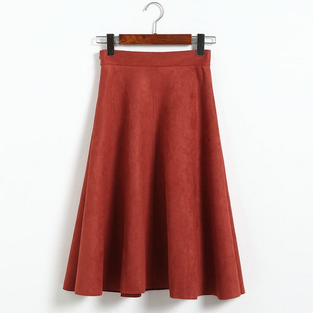 Neophil Women Suede High Waist Midi Skirt 2019 Winter Vintage Style Pleated Ladies A Line Black Flare Skirt Saia Femininas S1802