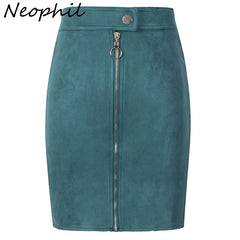 Neophil Women Suede Mini Pencil Skirts Female Vintage Style 2019 Winter Front Zipper Button Ladies Short Skirts Tutu Saia S1911