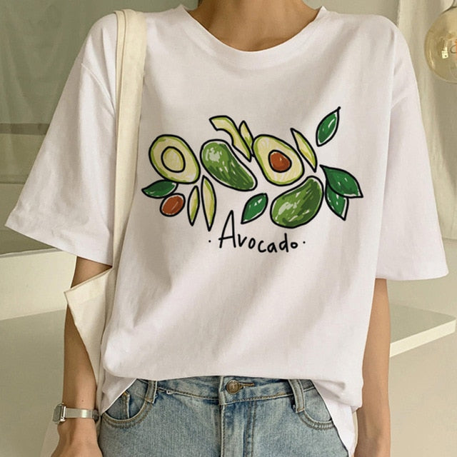 Short Sleeve New Avocado Shirt Vegan T Shirt Women Harajuku Kawaii