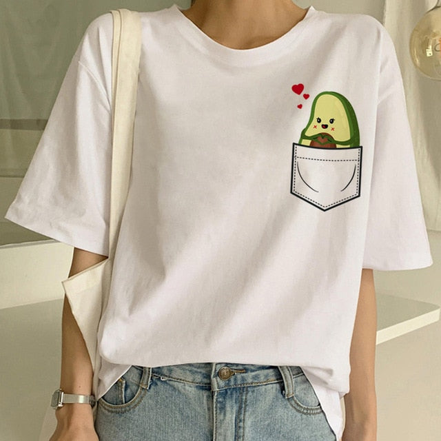 Short Sleeve New Avocado Shirt Vegan T Shirt Women Harajuku Kawaii