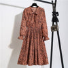 Image of New Chiffon summer Dress Women Bow Spring Small Floral Long Sleeve Polka Elastic Waist Leopard Vintage Pleated Collar Vestidos
