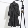 Image of New Chiffon summer Dress Women Bow Spring Small Floral Long Sleeve Polka Elastic Waist Leopard Vintage Pleated Collar Vestidos