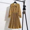 Image of New Chiffon summer Dress Women Bow Spring Small Floral Long Sleeve Polka Elastic Waist Leopard Vintage Pleated Collar Vestidos
