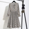 Image of New Chiffon summer Dress Women Bow Spring Small Floral Long Sleeve Polka Elastic Waist Leopard Vintage Pleated Collar Vestidos