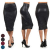 Image of Newly Women High Waist Faux Leather Pencil Skirt Bodycon Skirt Solid Sexy OL Office Skirts