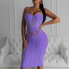 New Women Neon Purple Bandage Dress Sleeveless Bodycon Club Party Dress