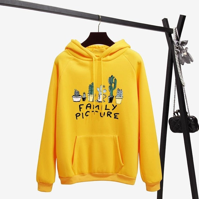 Long Sleeves Letter Harajuku Print  Light Pink Pullovers O-neck Women's Hooded Sweatshirt Tops