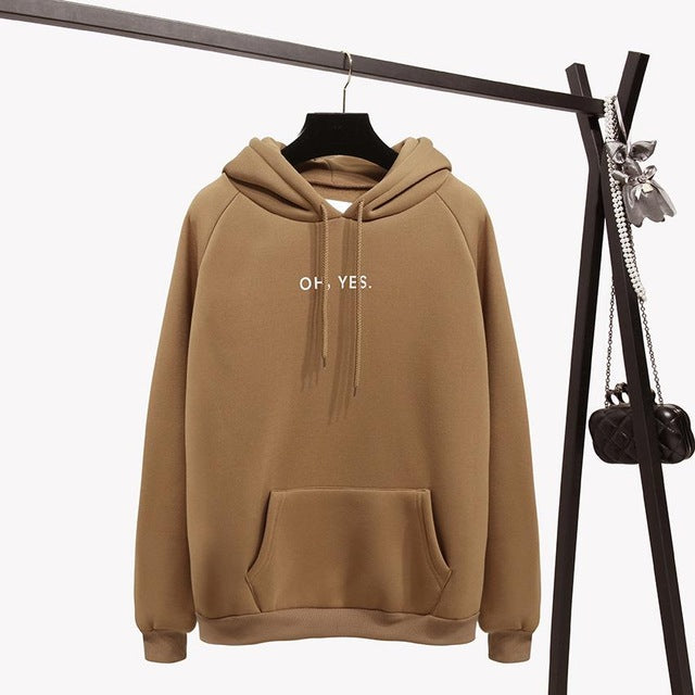 Long Sleeves Letter Harajuku Print  Light Pink Pullovers O-neck Women's Hooded Sweatshirt Tops