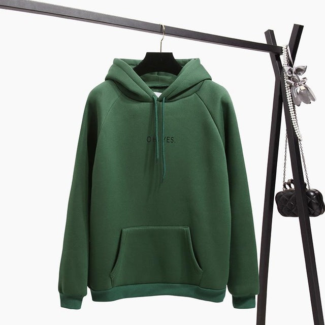 Long Sleeves Letter Harajuku Print  Light Pink Pullovers O-neck Women's Hooded Sweatshirt Tops