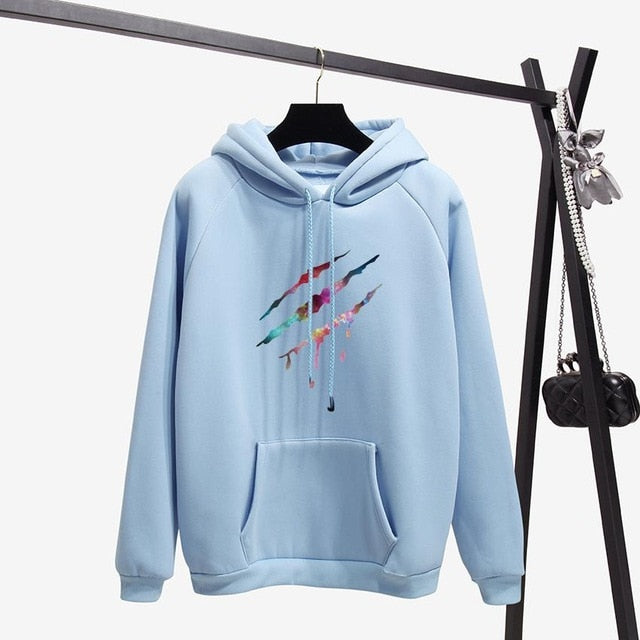 Long Sleeves Letter Harajuku Print  Light Pink Pullovers O-neck Women's Hooded Sweatshirt Tops