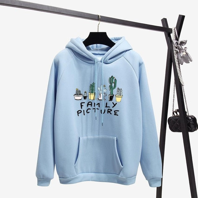 Long Sleeves Letter Harajuku Print  Light Pink Pullovers O-neck Women's Hooded Sweatshirt Tops