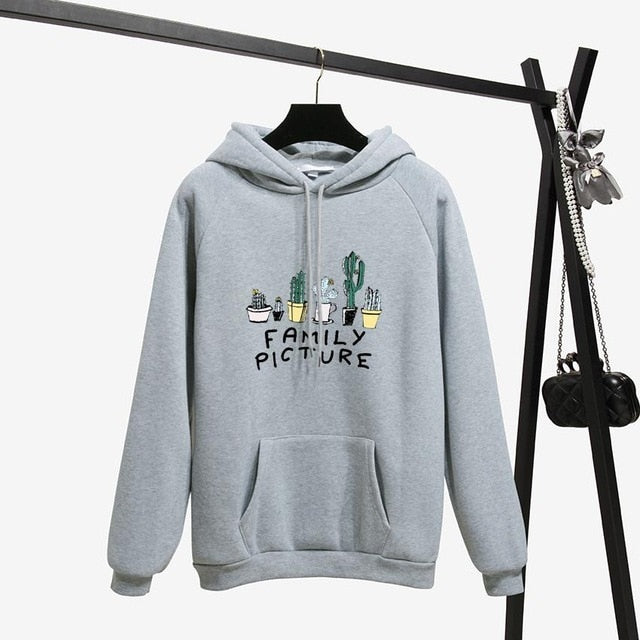 Long Sleeves Letter Harajuku Print  Light Pink Pullovers O-neck Women's Hooded Sweatshirt Tops