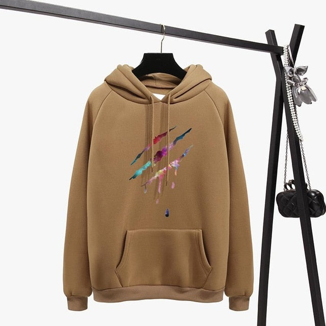 Long Sleeves Letter Harajuku Print  Light Pink Pullovers O-neck Women's Hooded Sweatshirt Tops