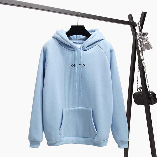 Long Sleeves Letter Harajuku Print  Light Pink Pullovers O-neck Women's Hooded Sweatshirt Tops