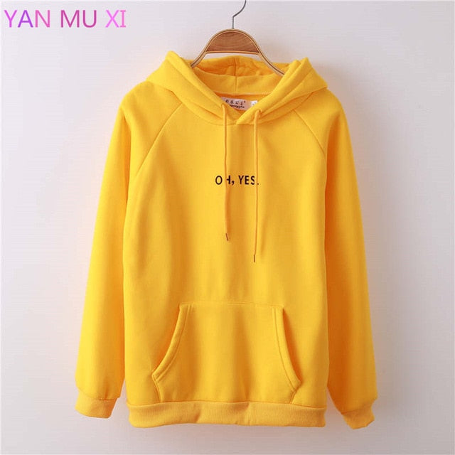 Long Sleeves Letter Harajuku Print  Light Pink Pullovers O-neck Women's Hooded Sweatshirt Tops