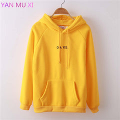 Long Sleeves Letter Harajuku Print  Light Pink Pullovers O-neck Women's Hooded Sweatshirt Tops