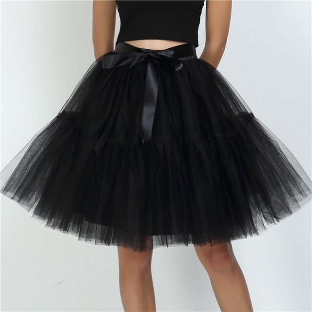 Petticoat 5 Layers 60cm Tutu Tulle Skirt Vintage Midi Pleated Skirts