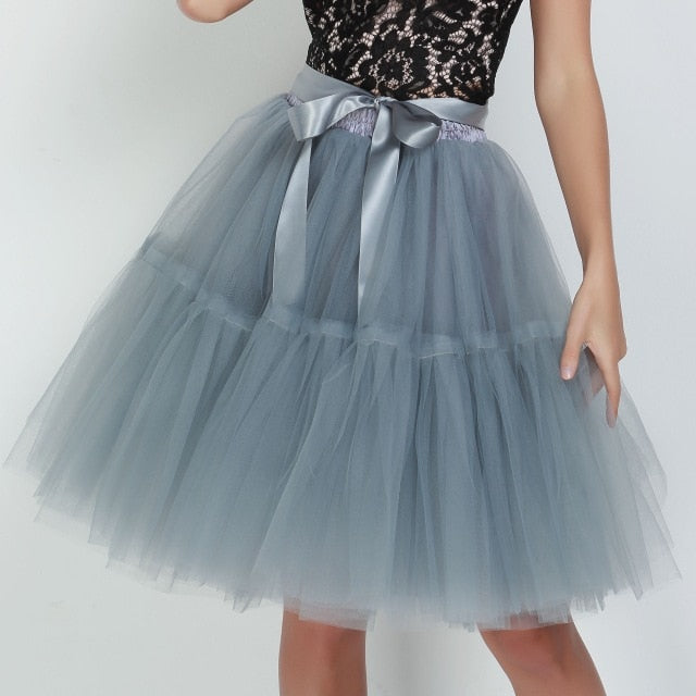 Petticoat 5 Layers 60cm Tutu Tulle Skirt Vintage Midi Pleated Skirts