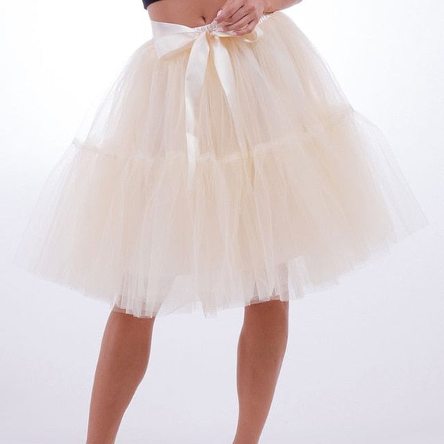Petticoat 5 Layers 60cm Tutu Tulle Skirt Vintage Midi Pleated Skirts