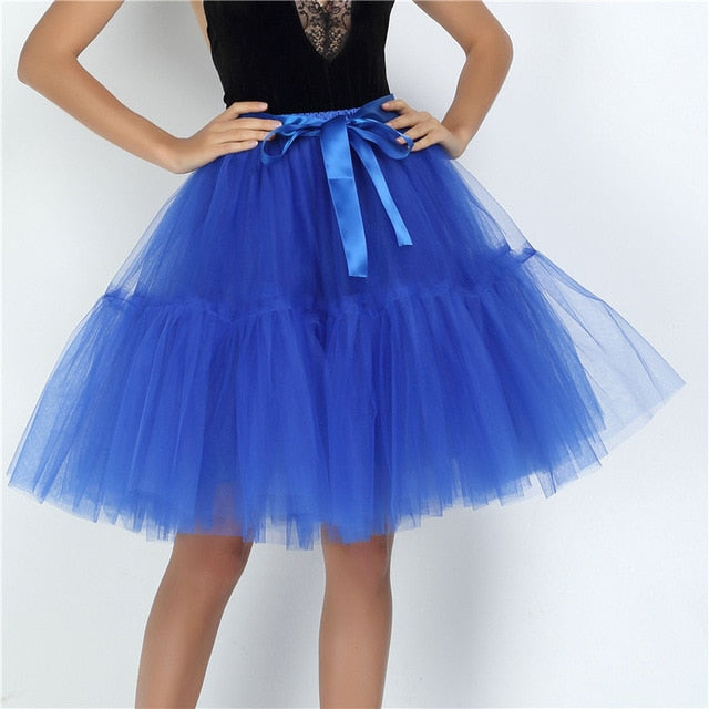 Petticoat 5 Layers 60cm Tutu Tulle Skirt Vintage Midi Pleated Skirts