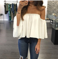 Plus Size 5XL  2020 Summer T-shirt Women Sexy Chiffon Off Shoulder Shirts