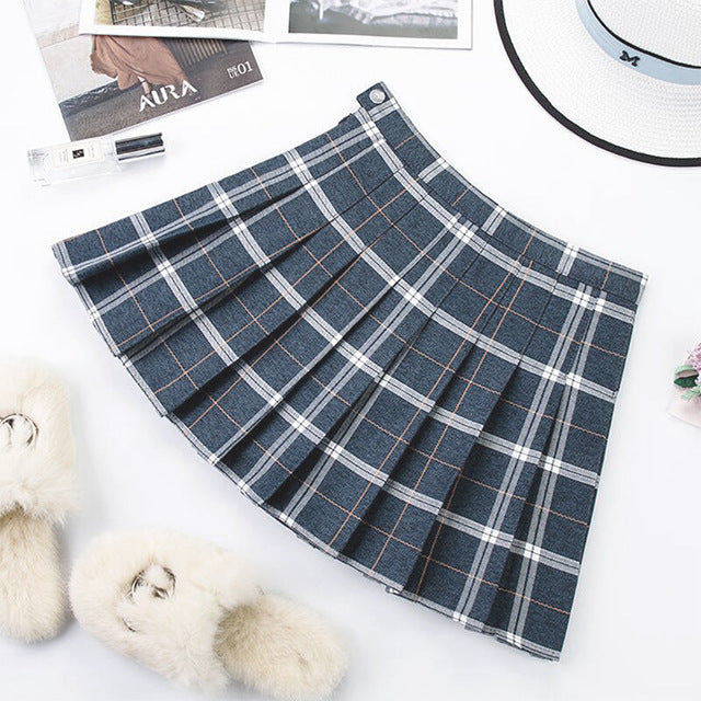 Plus Size Harajuku Short Skirt New Korean Plaid Skirt Women Zipper