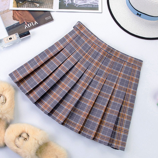 Plus Size Harajuku Short Skirt New Korean Plaid Skirt Women Zipper