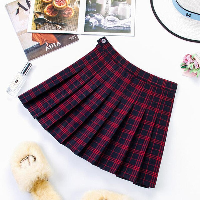 Plus Size Harajuku Short Skirt New Korean Plaid Skirt Women Zipper