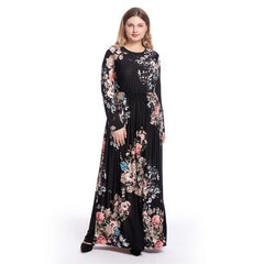 Plus Size New Boho Floral Print Maxi Long Dress Women Holiday Party Gown Draped Long Sleeve