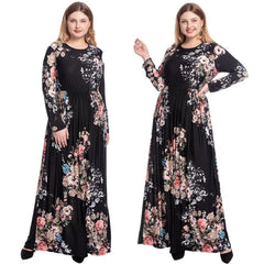 Plus Size New Boho Floral Print Maxi Long Dress Women Holiday Party Gown Draped Long Sleeve